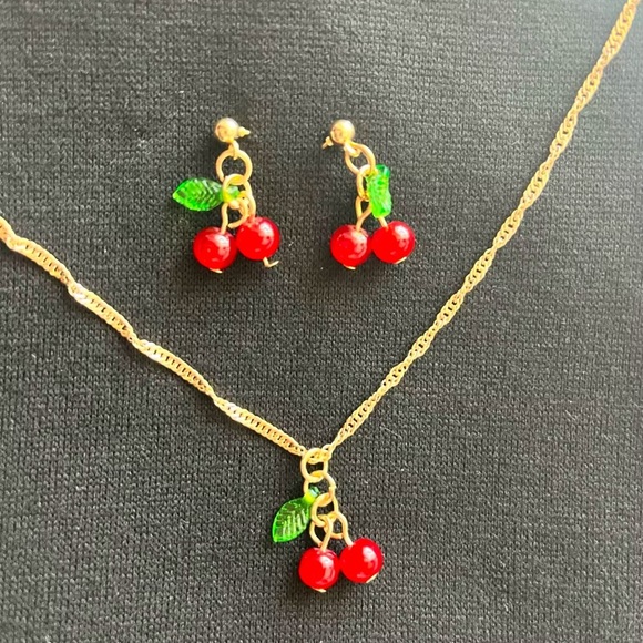 Anthropologie Petite Cherry Red Gold Necklace - Picture 9 of 14